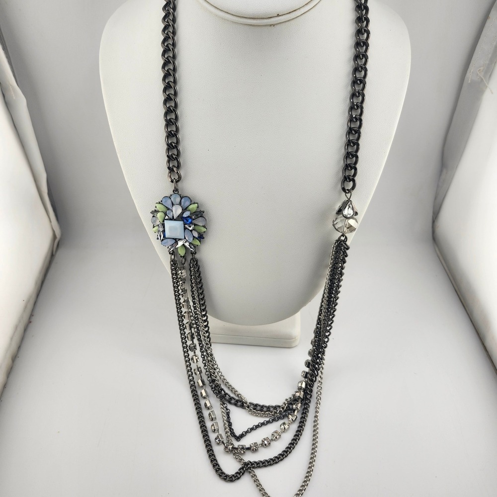 Flower Pendant Long Chain Necklace Multi‎ Strand Vera Wang Y2K Statement